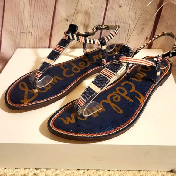 Sam Edelman Shoes - Sam Edelman "Gigi" Blue/Red Nautical Striped Canvas Thong Sandals 7.5m Ret $85